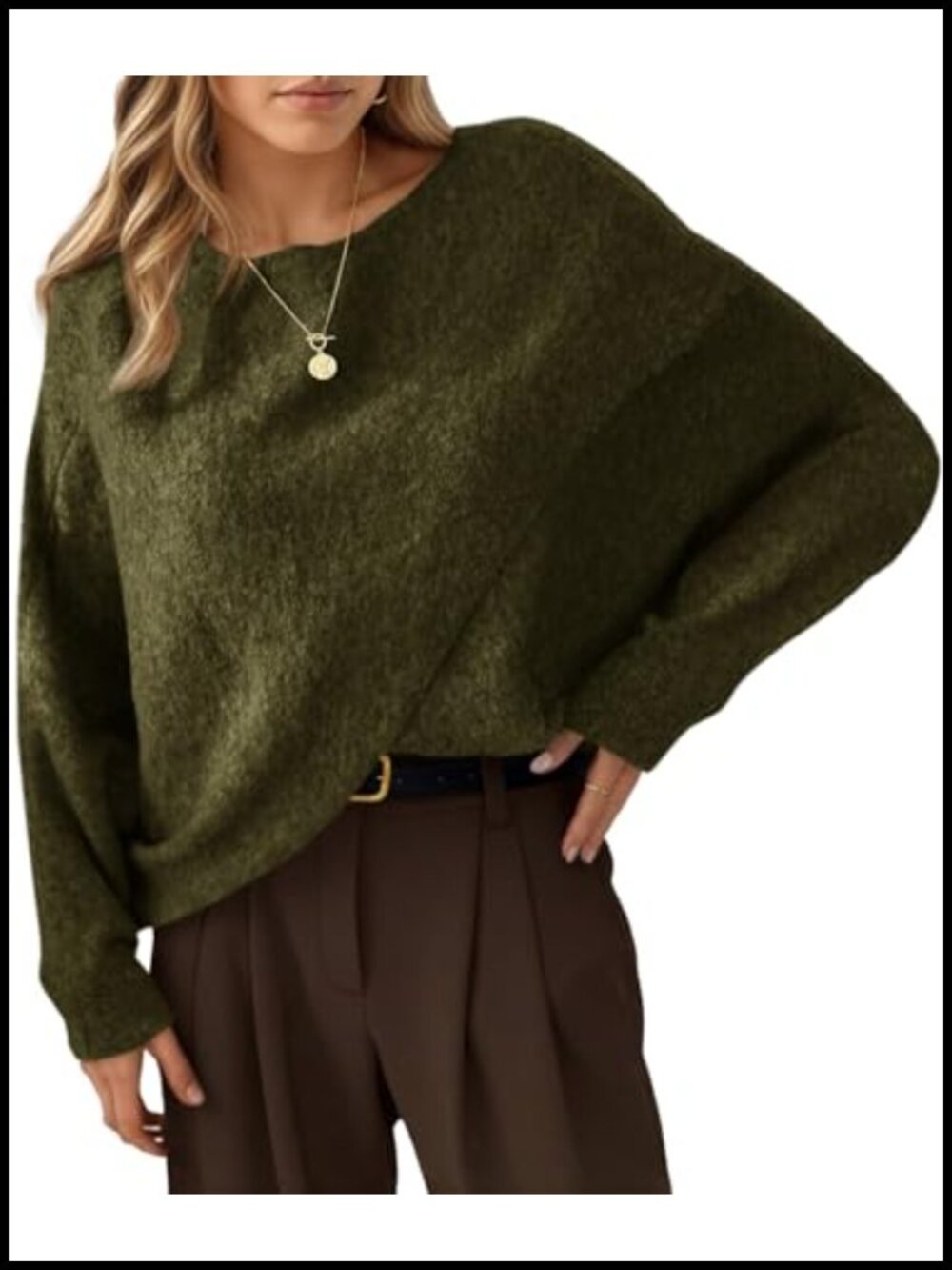 Womens Oversized Batwing Knit Pullover Sweater Long Sleeve Crew Neck Poncho Top